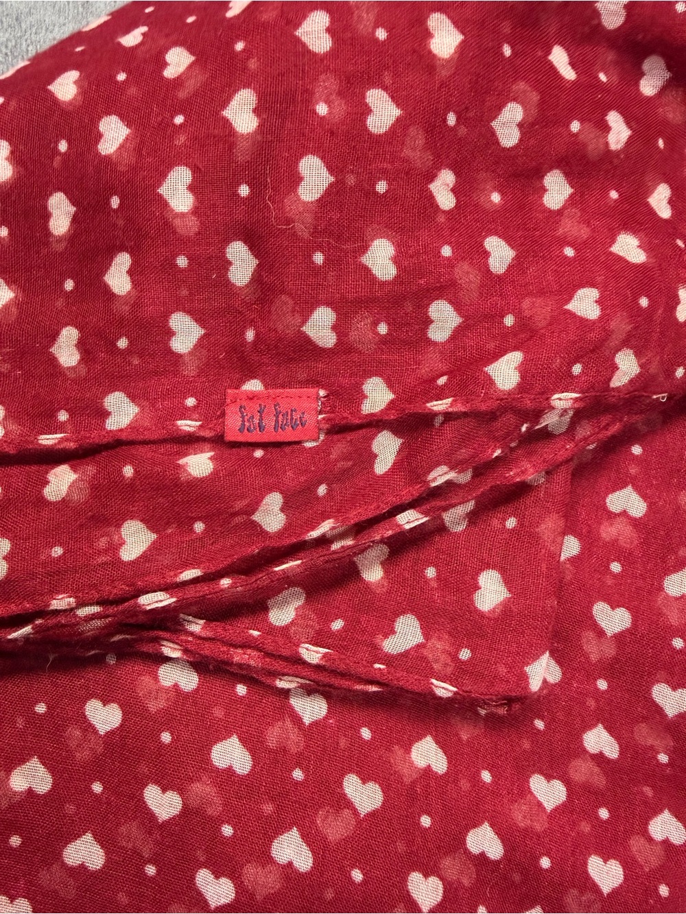 Fat Face Red Heart-Print Cotton Scarf